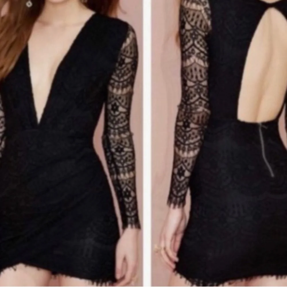 Reverse Yellow open back, plunging neckline lace short dress. NEW RE $69⚡️sale - Picture 12 of 15
